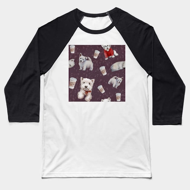 Westies mom dark purple pattern Baseball T-Shirt by ArtInPi